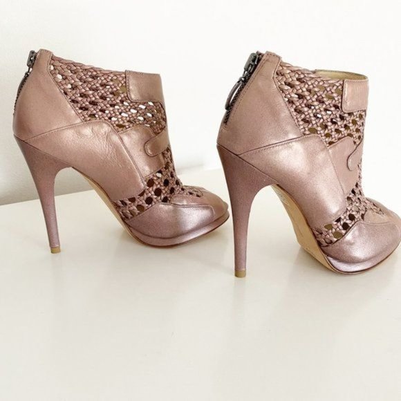 Alexandre Birman Metallic Rose Gold Braided Caged Open Toe Leather Heels 6.5 - Picture 5 of 12